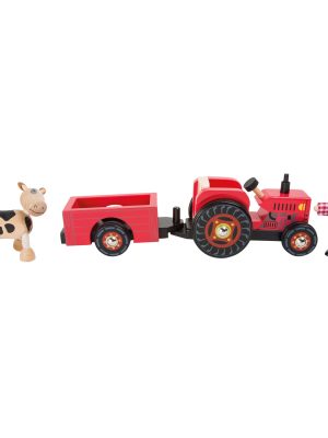 Tractor din Lemn cu Fermier și Vacă – Set de Joacă Interactiv