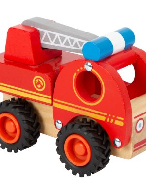 Mașină de Pompieri din Lemn FSC® – Cu Scară Mobilă și Roți Silențioase, 13 cm