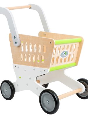 Cărucior de Cumpărături din Lemn – Cu Mânere Ergonomice și Roți din Cauciuc, 47 cm