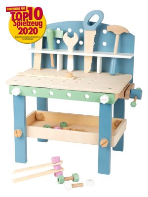 Birou de Lucru din Lemn pentru Copii – Stil Scandinav, cu 21 Accesorii și Spațiu de Depozitare, 52 cm