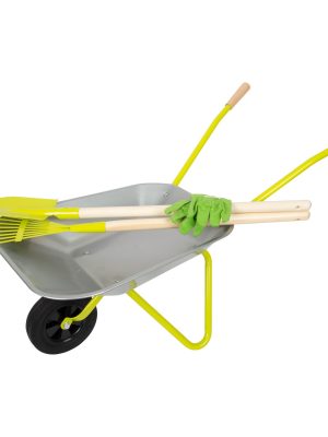 Set de Grădinărit pentru Copii – Roabă cu Jgheab Metalic, Greblă, Cazma și Mănuși din Bumbac, 15 kg
