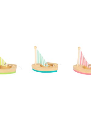 Set 3 Bărci cu Pânze din Lemn – Jucării de Baie Eco pentru Cadă și Piscină, Pânze Reglabile