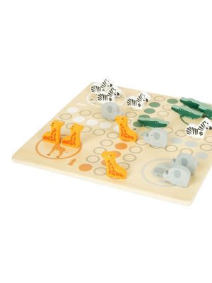 Joc Ludo Safari din Lemn – Cu Zebre, Girafe, Elefanți și Crocodili, pentru 2-4 Jucători