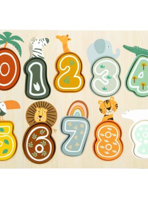 Puzzle Educativ Safari din Lemn – Numere 0-9 și Animale