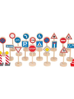 Set Educațional Semne de Circulație din Lemn – Siguranță Rutieră pentru Copii