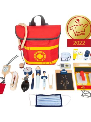 Rucsac de Medic de Urgență din Lemn – Set Complet de Joacă cu Accesorii Realiste