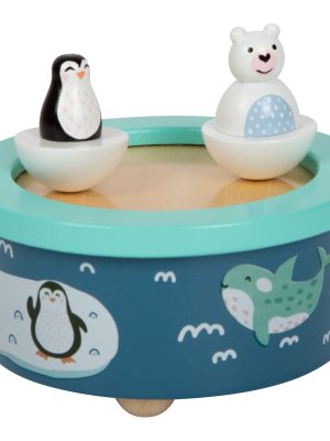 Cutie Muzicală Lemn Design Arctic, Pinguin & Urs Polar, Liniște și Relaxare, 2 Figurine