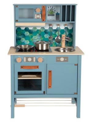 Bucătăria Compactă de Joacă „Yummy” din Lemn – Design Modern cu Plită cu Sunet/Lumină și Accesorii