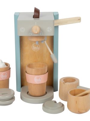 Set Mașină de Cafea din Lemn pentru Copii – Barista Play cu Capsule, Căni și Spumă de Lapte Magnetică