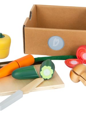 Set de Legume de Tăiat din Lemn – Cu Placă de Tăiat, Cuțit și Cutie Reutilizabilă