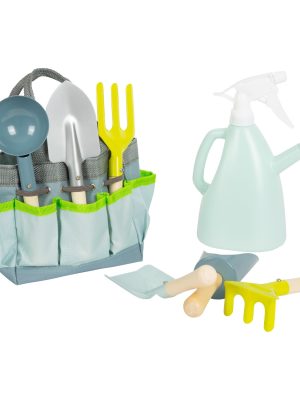 Set grădinărit copii cu 6 unelte din metal și mânere din lemn + geantă textilă practică