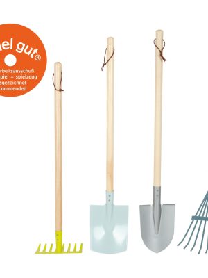 Set 4 unelte de grădinărit pentru copii – cazma, lopată și 2 greble