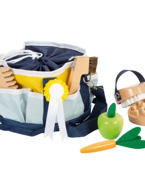 Geantă cu accesorii îngrijire cai din lemn pentru joc de rol realist, copii 3+, 8 piese