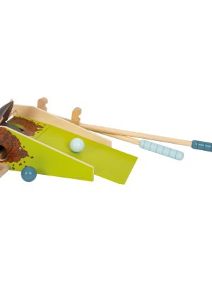 Set Minigolf din Lemn cu Cârtiță Interactivă | Joc de Interior și Exterior pentru Copii
