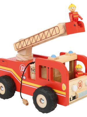 Set camion pompieri cu 2 figurine, Small Foot, Lemn, Multicolor