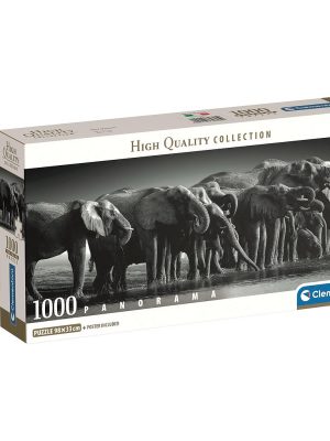 Animale Herd of Giants Puzzle compact panoramic cu elefant de 1000 de piese Clementoni