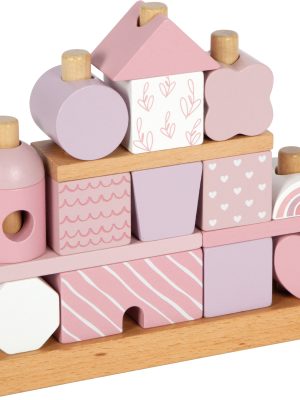 Joc educativ din lemn - cuburi de constructie - roz