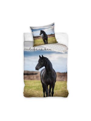 Animale Black Set lenjerie cu cai 140×200cm, 70×90 cm