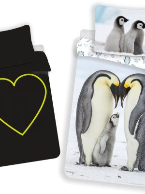 Animale Set lenjerie de pat cu pinguin care luminează în întuneric 140x200cm, 70x90 cm